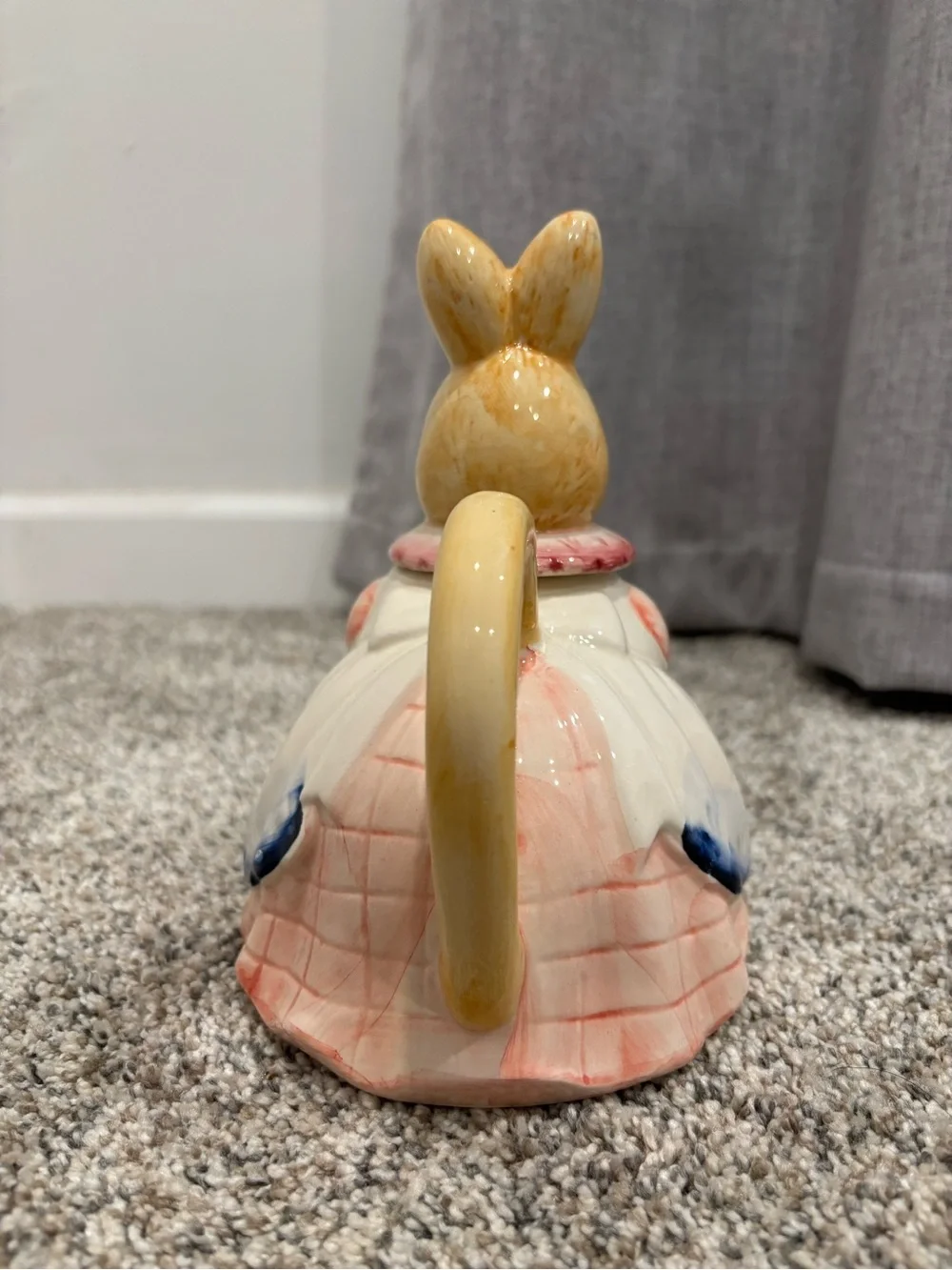 Vintage 1970s Hand Painted Porcelain Takahashi Pink & Blue Bunny Teapot